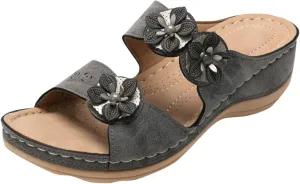 Womens Wedge Sandals Orthopedic Sandals for Women Casual Comfortable Slip on Summer Walking Shoes, Hollow Out Flower Breathable Shoes Arch Support Slide Sandal