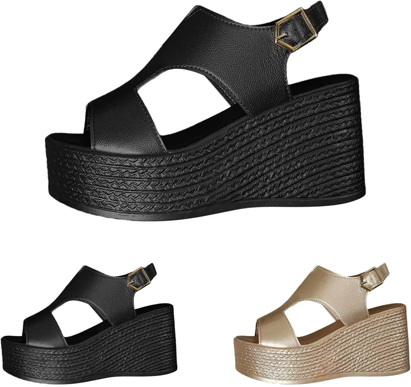 Womens Wedge Sandals, Orthopedic Sandals for Women Open Toe Wedge Platform Slides with Back Strap Summer Slip On Walking Shoes