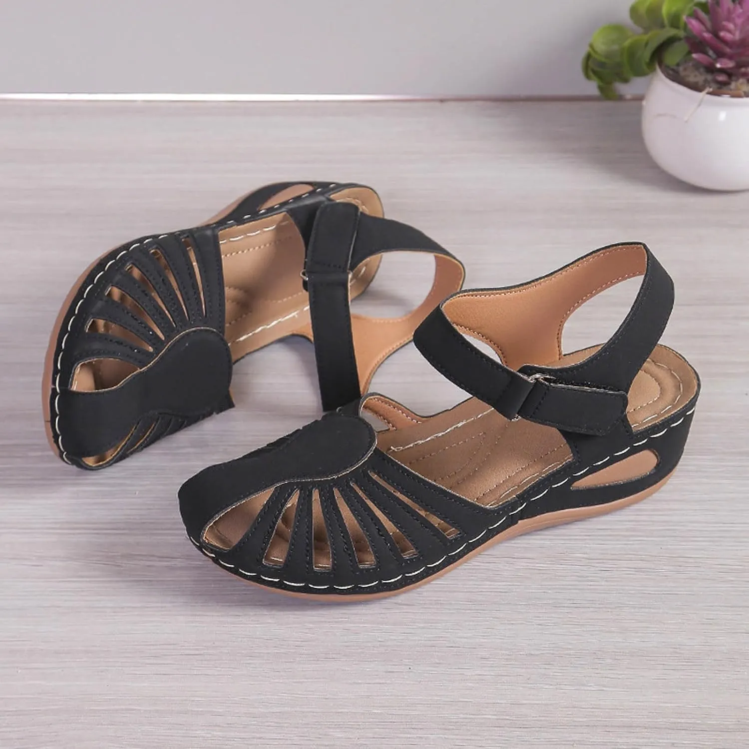 Women's Wedge Sandals Summer 2025, Closed Toe Dressy Platform Wedge Orthopedic Casual Comfortable Outdoor Sandals Walking Beach Shoes with Arch Support