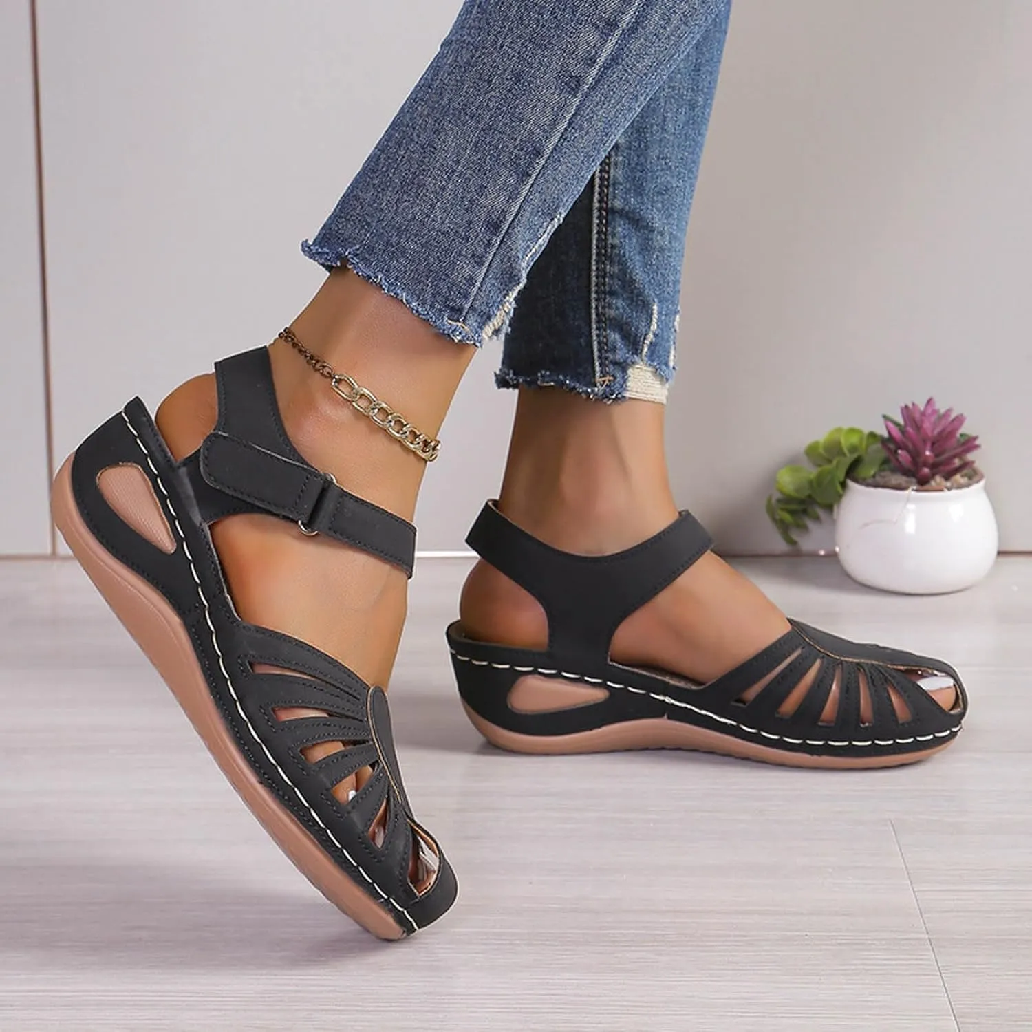 Women's Wedge Sandals Summer 2025, Closed Toe Dressy Platform Wedge Orthopedic Casual Comfortable Outdoor Sandals Walking Beach Shoes with Arch Support