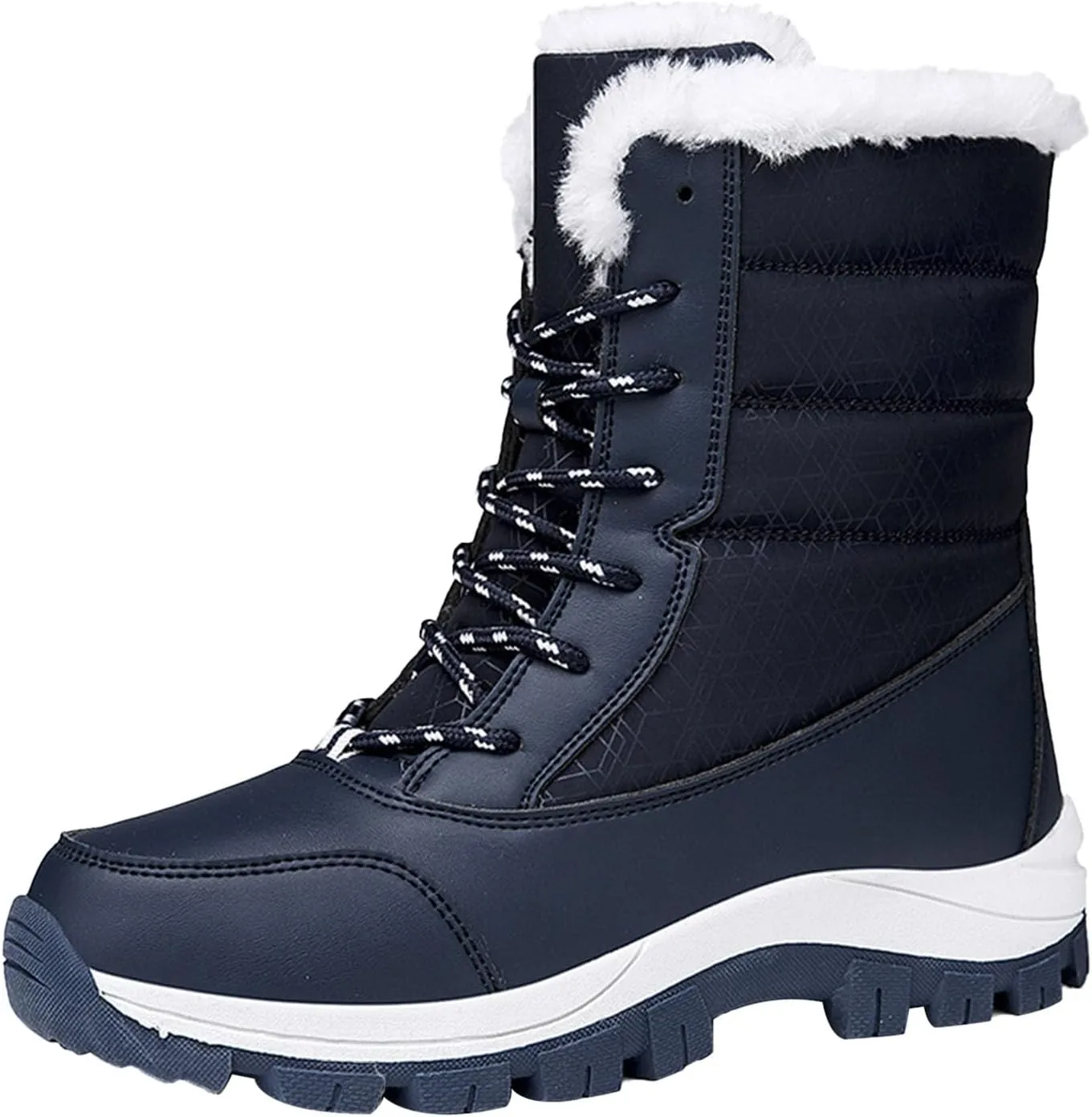 Women's Winter Mid-Calf Waterproof Snow Boots,Comfy Warm Fur Lined Non-Slip Lace-up Outdoor Hiking Short Ankle Booties