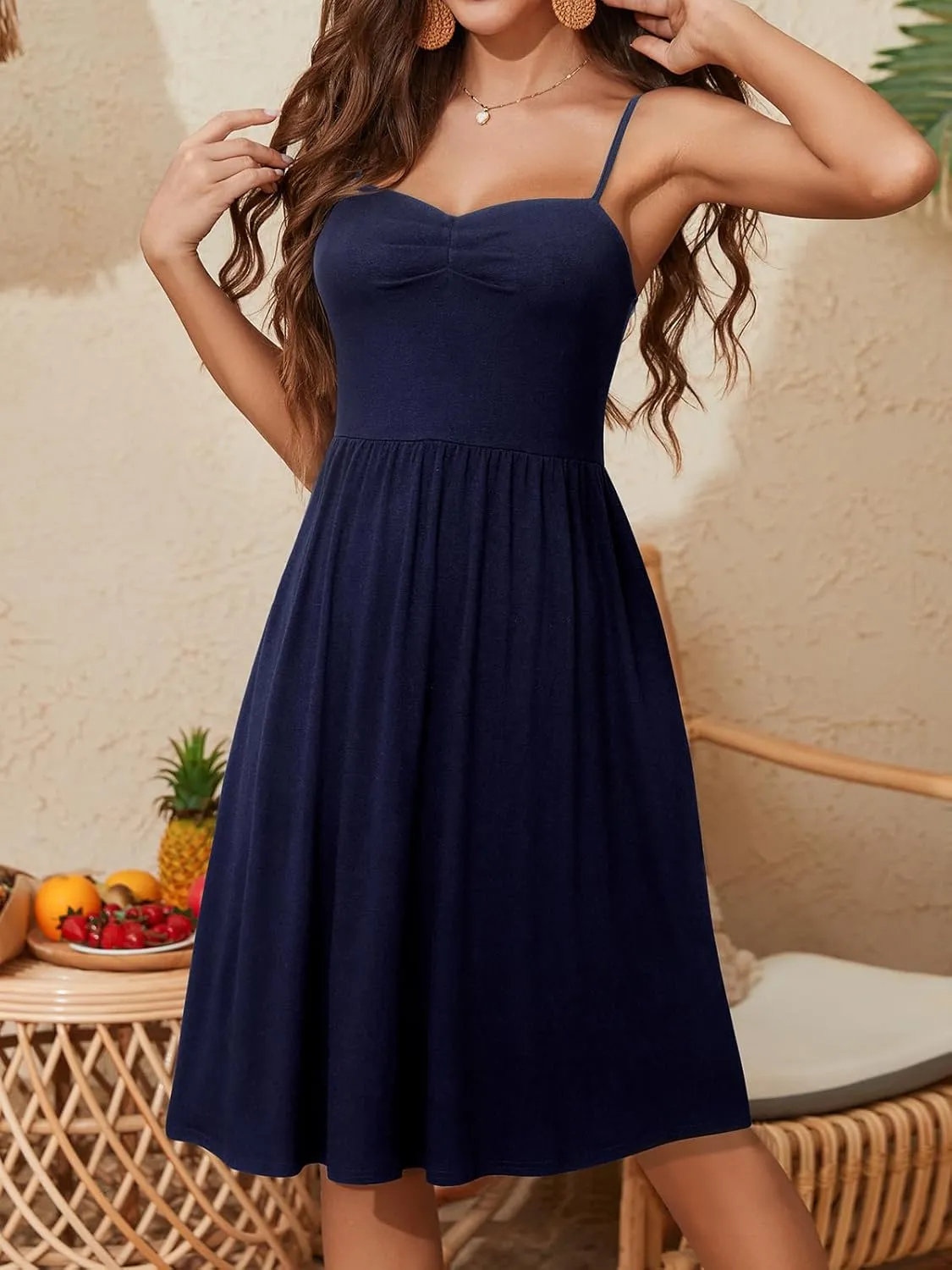 YATHON Summer Casual Dress for Women 2025 Vacation Beach Dresses Adjustable Spaghetti Strap Sundress with Pockets