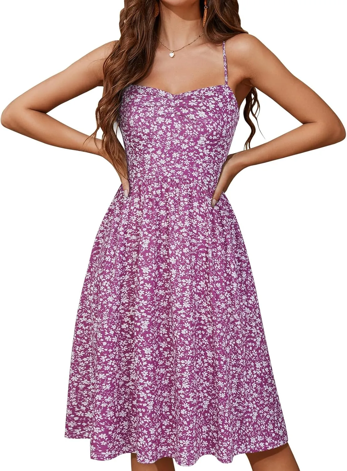 YATHON Summer Casual Dress for Women 2025 Vacation Beach Dresses Adjustable Spaghetti Strap Sundress with Pockets