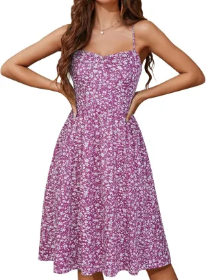 YATHON Summer Casual Dress for Women 2025 Vacation Beach Dresses Adjustable Spaghetti Strap Sundress with Pockets