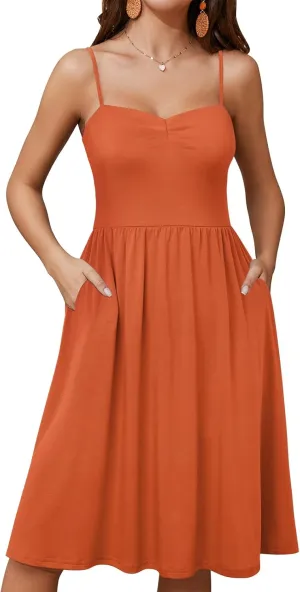 YATHON Summer Casual Dress for Women 2025 Vacation Beach Dresses Adjustable Spaghetti Strap Sundress with Pockets