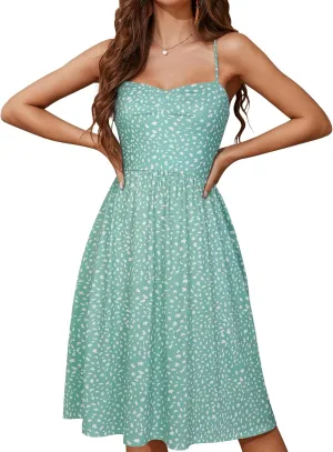 YATHON Summer Casual Dress for Women 2025 Vacation Beach Dresses Adjustable Spaghetti Strap Sundress with Pockets