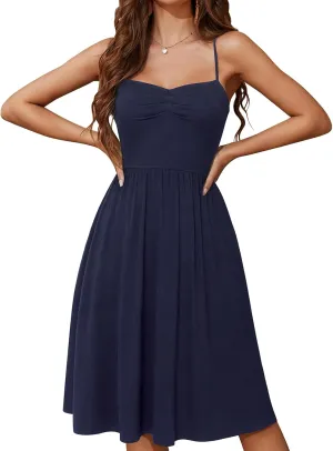 YATHON Summer Casual Dress for Women 2025 Vacation Beach Dresses Adjustable Spaghetti Strap Sundress with Pockets