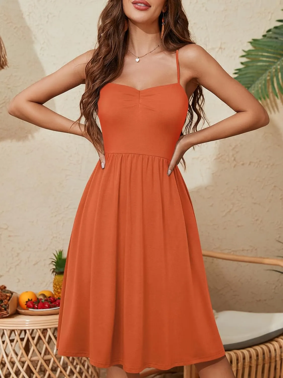 YATHON Summer Casual Dress for Women 2025 Vacation Beach Dresses Adjustable Spaghetti Strap Sundress with Pockets