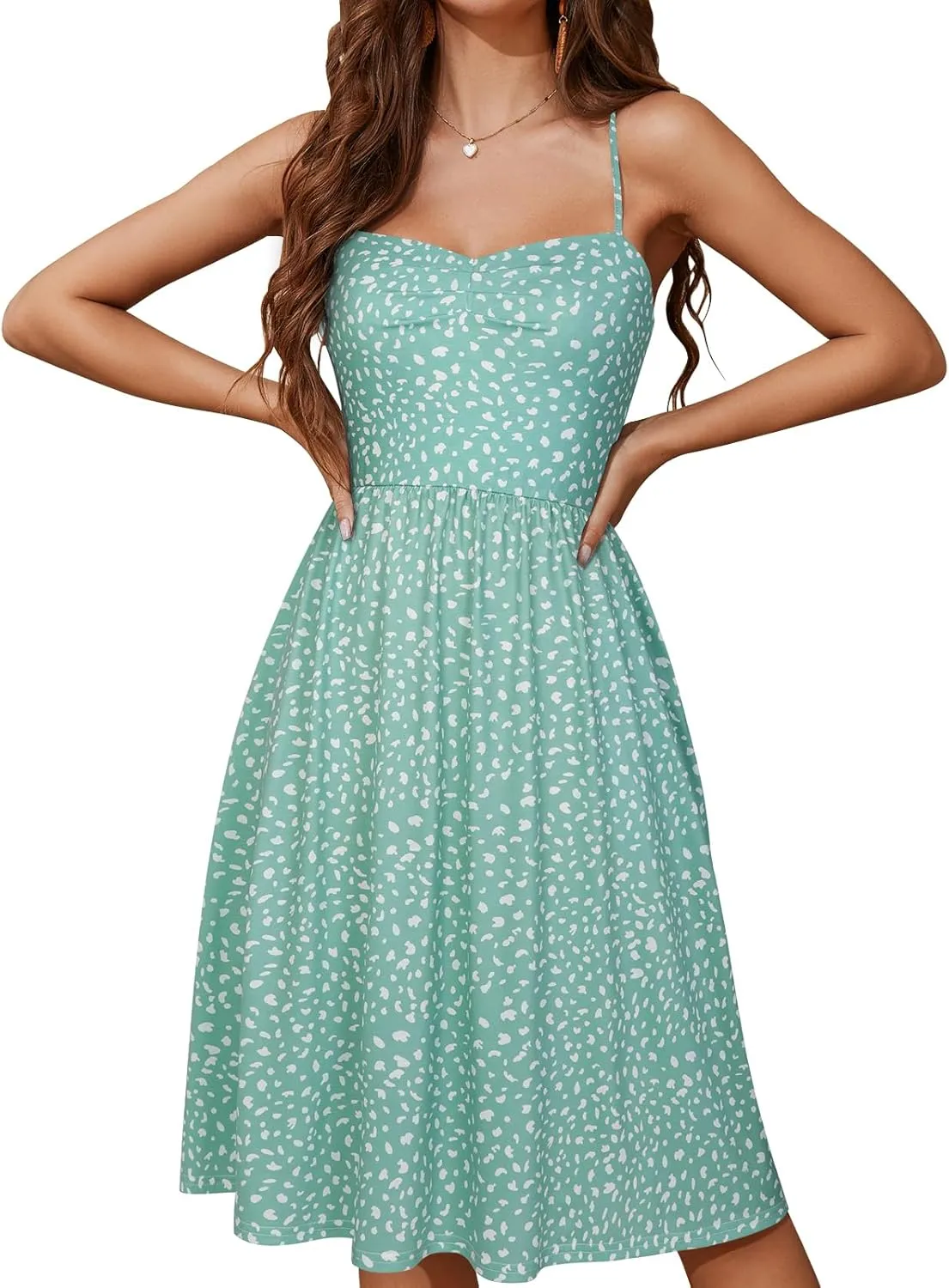 YATHON Summer Casual Dress for Women 2025 Vacation Beach Dresses Adjustable Spaghetti Strap Sundress with Pockets