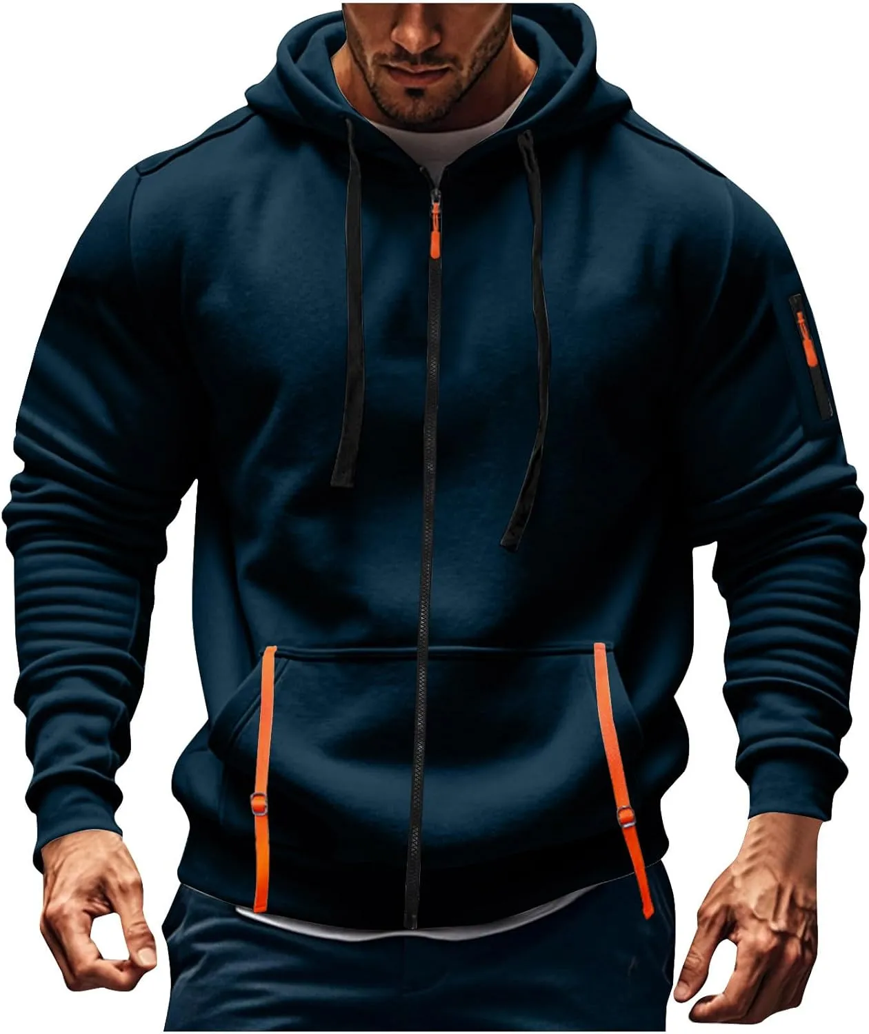 Zip Up Hoodie Men Hooded Tactical Jacket Work Tactical Winter Jackets Lightweight Zipper Jacket with Multi Pockets